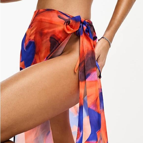 Public Desire Asos abstract print chiffon maxi sarong in multi Size 8 New NWT - Picture 14 of 16